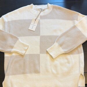 moon & madison women’s Checkered Cream and Gray Crewneck Sweater